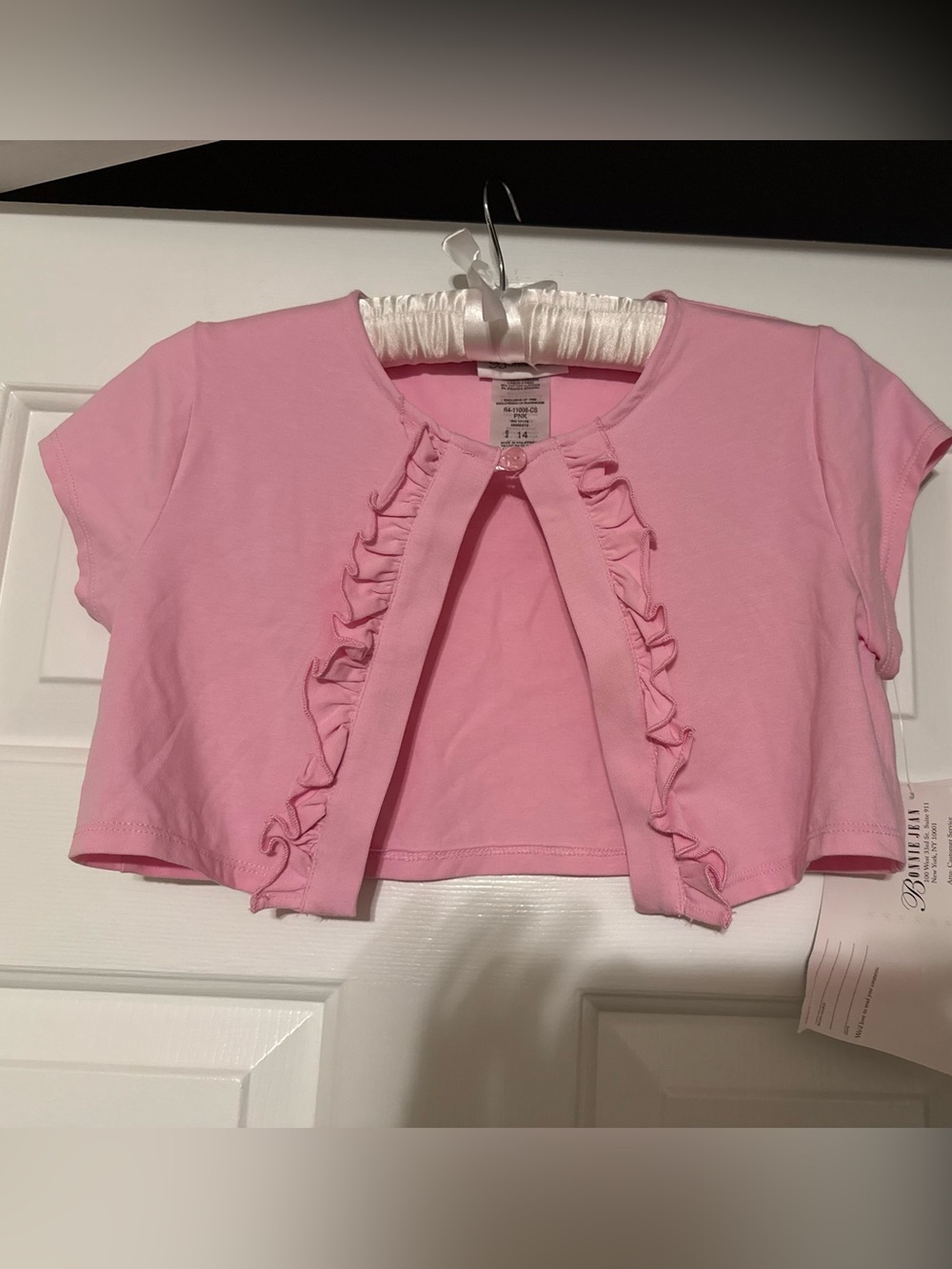 Bonnie Jean Girls Pink NWT Ruffle Cropped Shrug Cardigan Size 14
